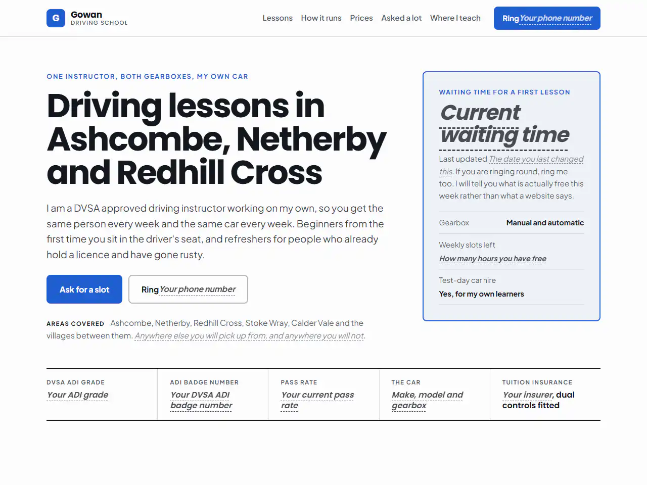 Gowan Driving School, a Dashing template that suits automotive, education businesses