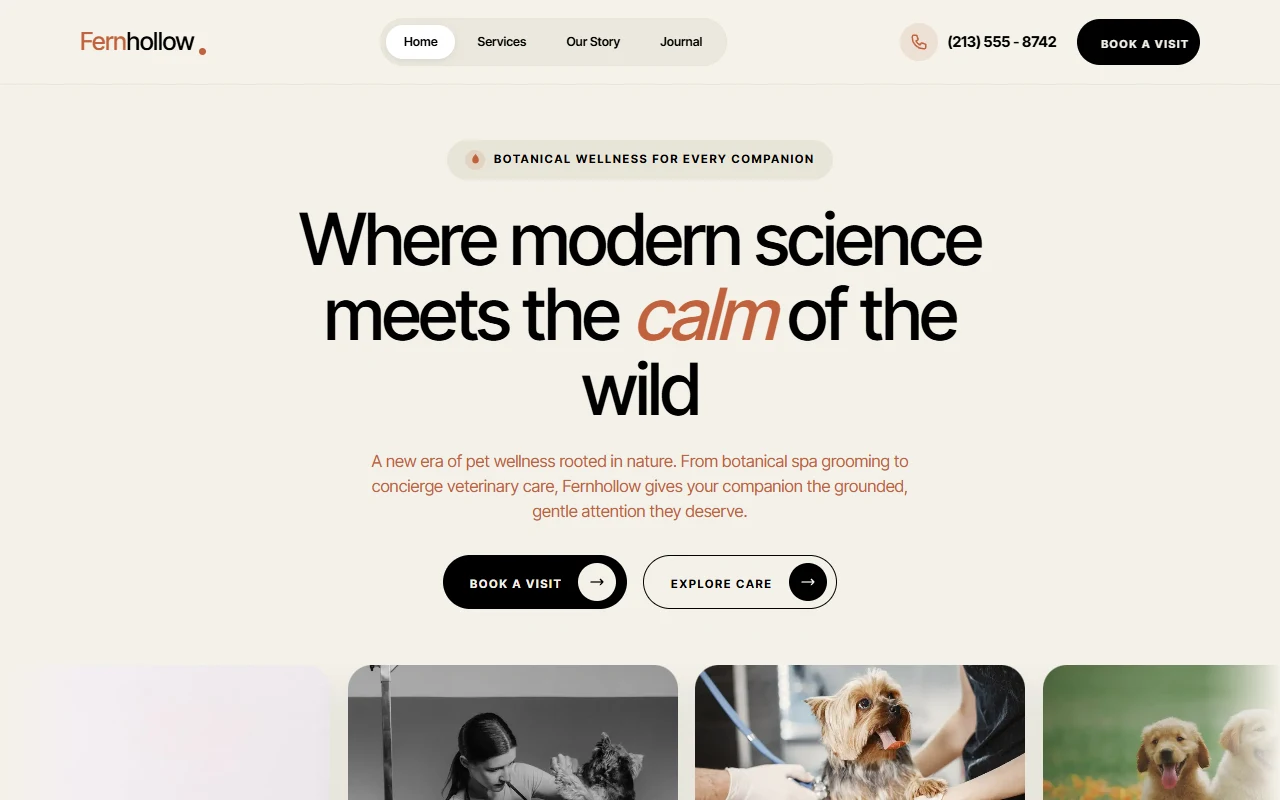 Fernhollow Pet Wellness, a Dashing template that suits pet businesses