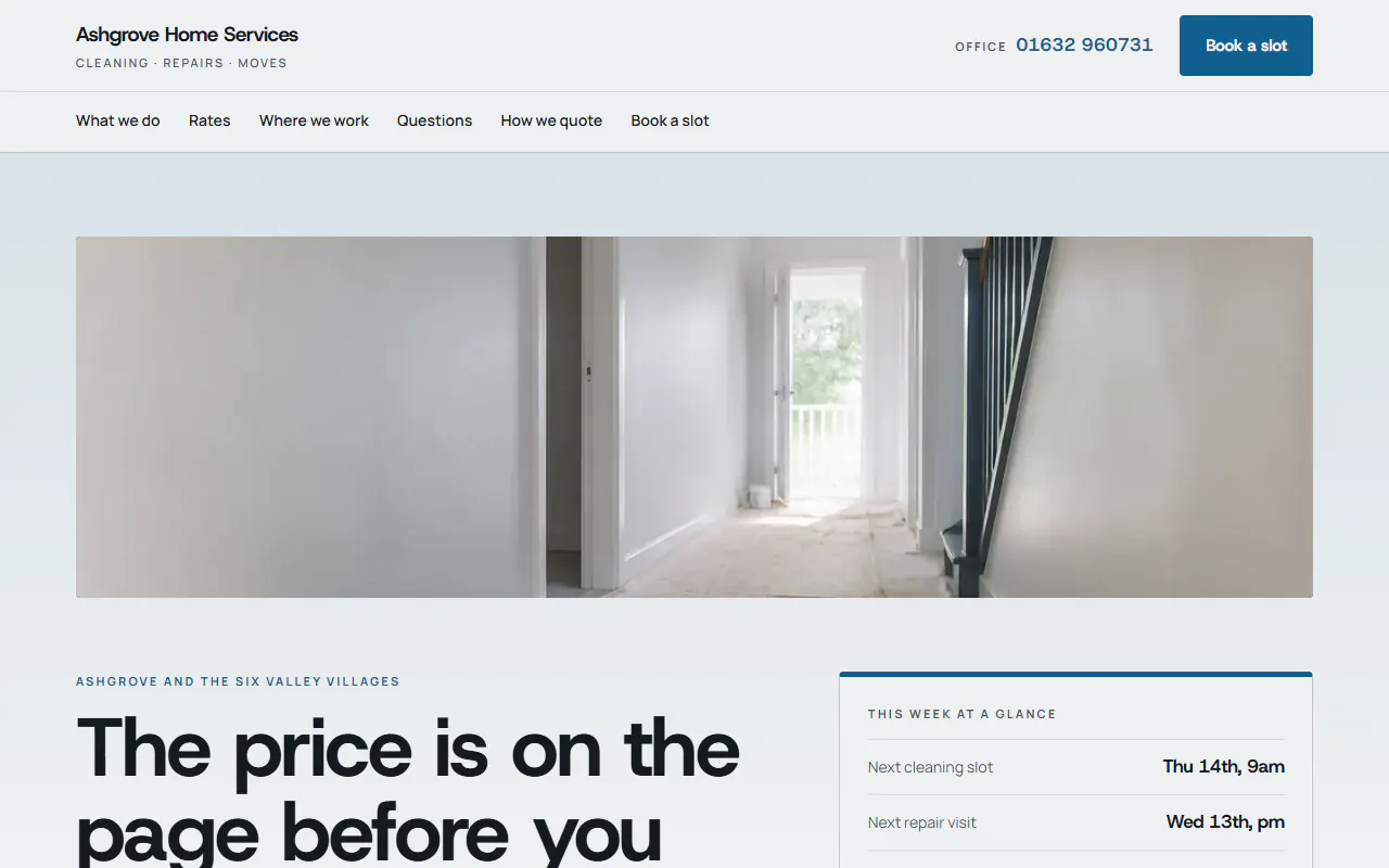 Ashgrove Home Services, a Dashing template that suits trades businesses