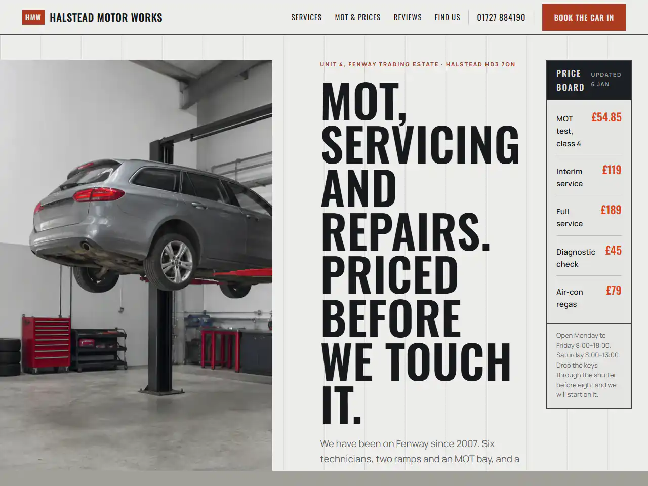 Halstead Motor Works, a Dashing template that suits automotive, trades businesses