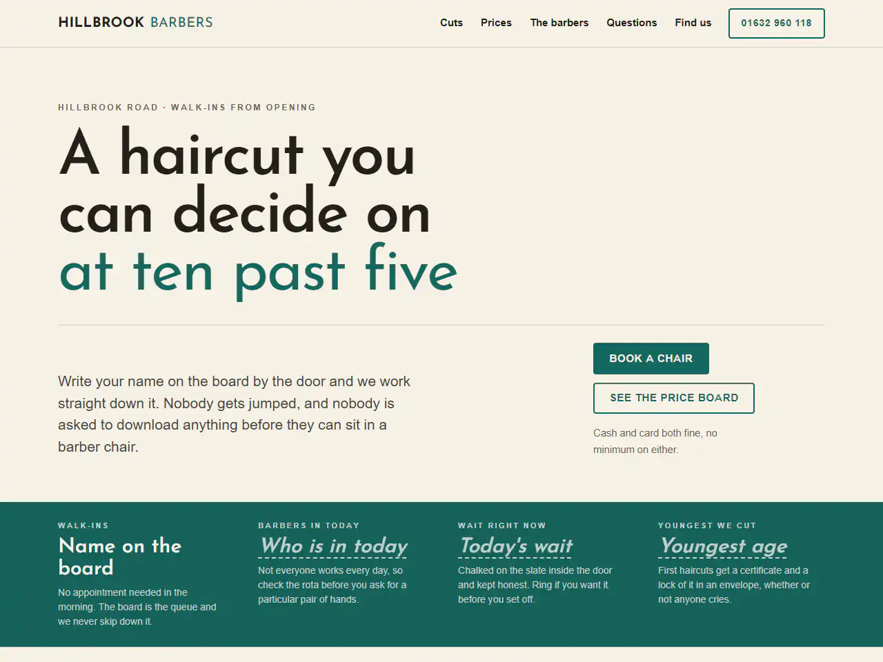 Hillbrook Barbers, a Dashing template that suits beauty businesses