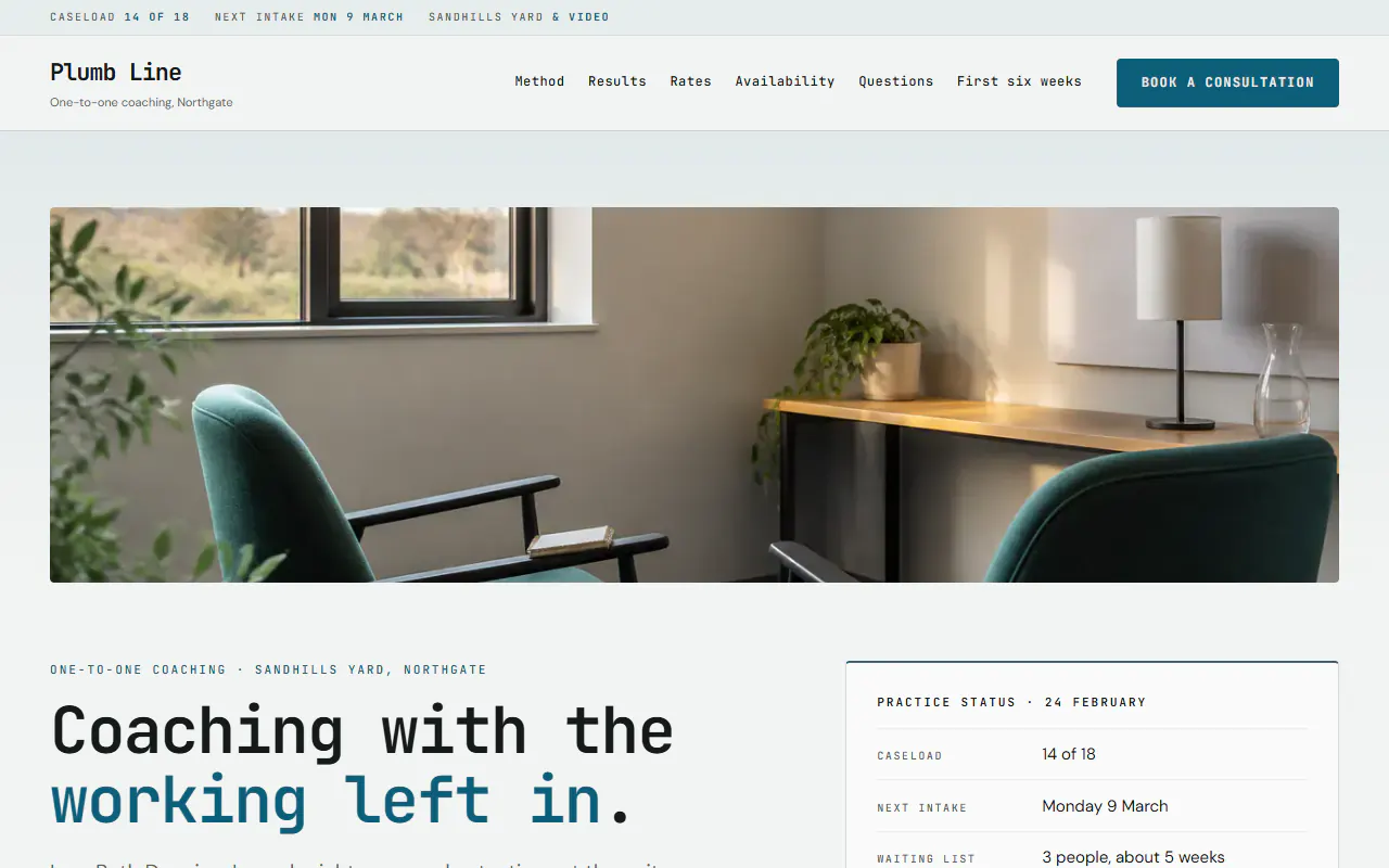 Plumb Line Coaching, a Dashing template that suits fitness businesses