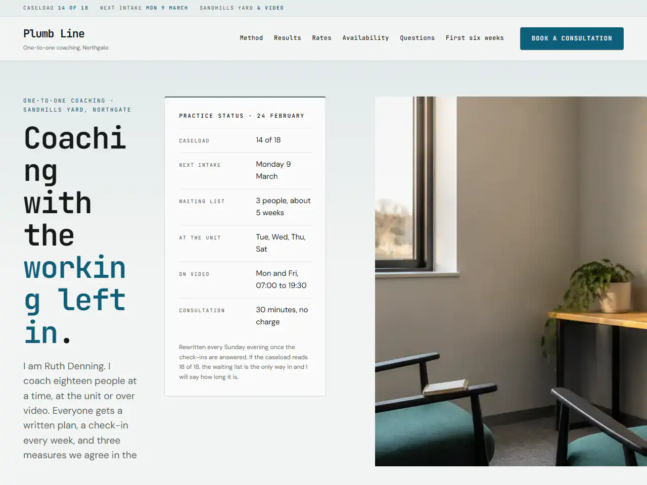 Plumb Line Coaching, a Dashing template that suits fitness, health, education businesses